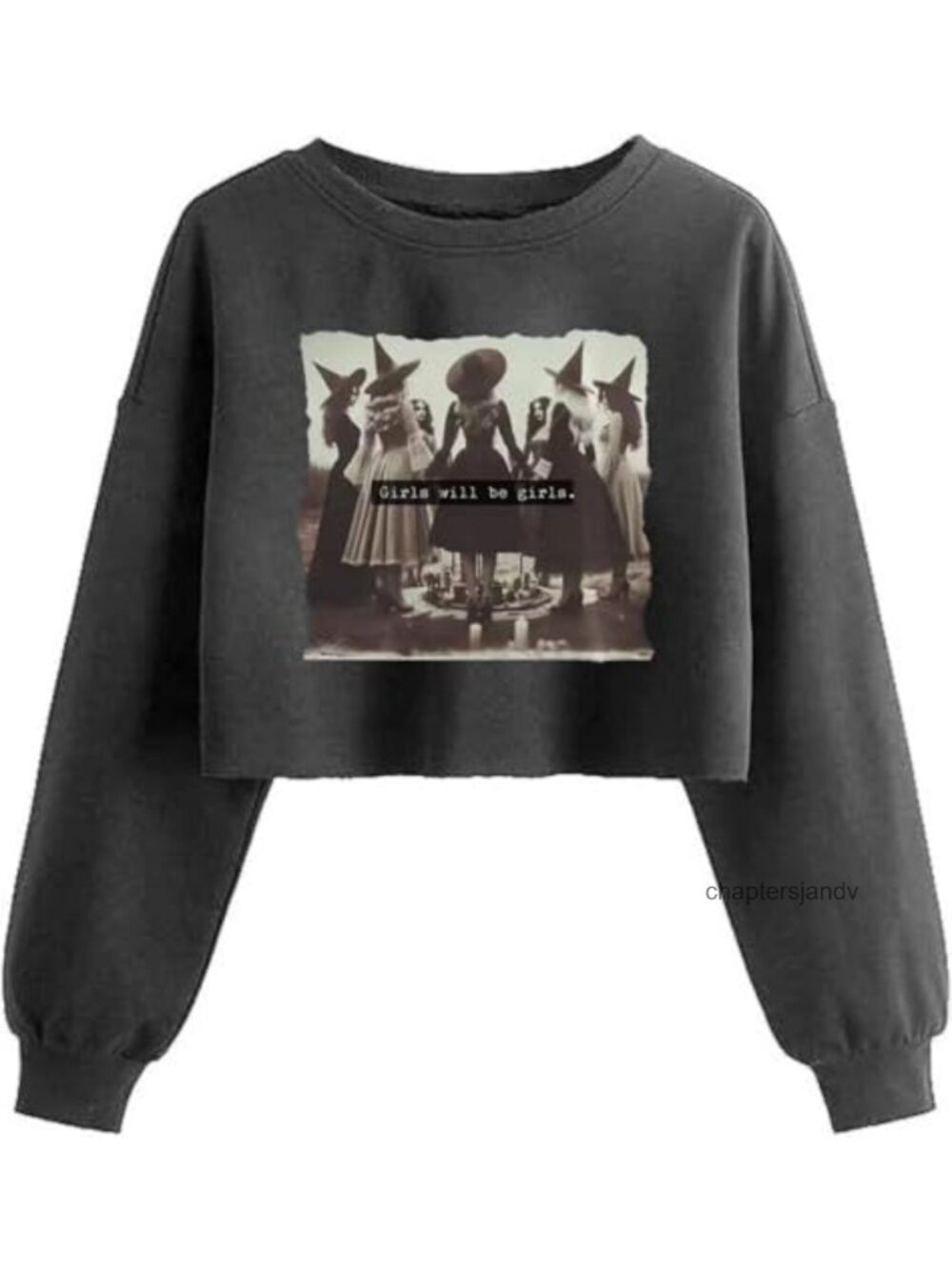 Halloween Graphic Cropped Pullover Sweatshirt Cotton Blend Long Sleeve
